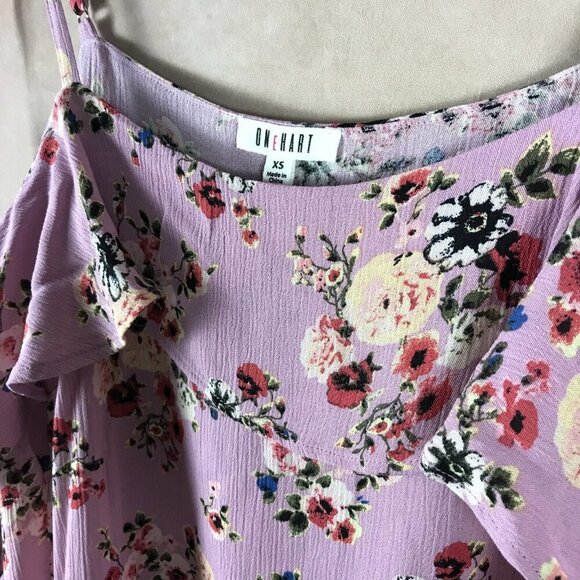 One Hart Juniors' Purple Floral Cold-Shoulder Top NWT XS - Picture 5 of 6